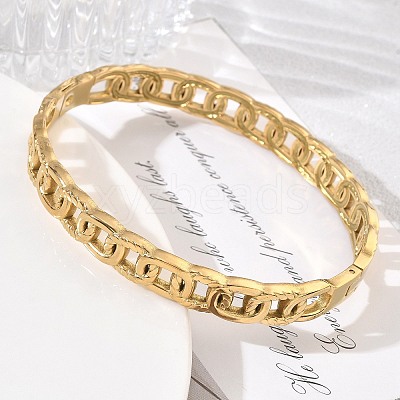304 Stainless Steel Oval Ring Link Chain Hinged Cuff Bangles SA-CBAB92B-08G-1