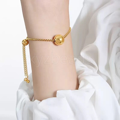 304 Stainless Steel Round Ball Charm Box Chain Slider Bracekets for Women MP4435-2-1