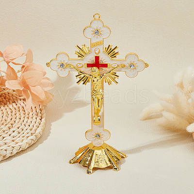 Religion Alloy Enamel Crucifix Cross Statue Display Decorations DJEW-WH0043-105C-1