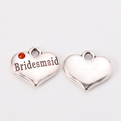 Wedding Theme Antique Silver Tone Tibetan Style Heart with Bridesmaid Rhinestone Charms LS-TIBEP-N005-04B-1