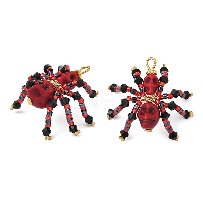 Halloween Theme Dyed Synthetic Turquoise & Glass Seed Beads Pendants PALLOY-MZ00774-1