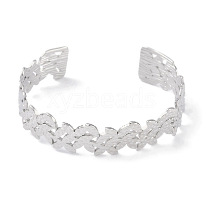 Non-Tarnish 304 Stainless Steel Flower Open Cuff Bangles for Women BJEW-C071-14P-1