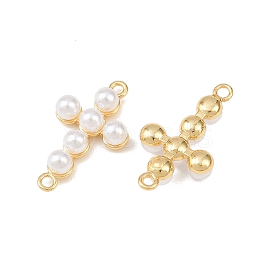 Cross Brass Connector Charms KK-P339-16G-1