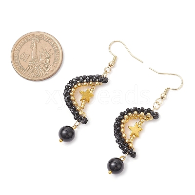 Natural Black Onyx Dangle Earrings EJEW-MZ00544-03-1