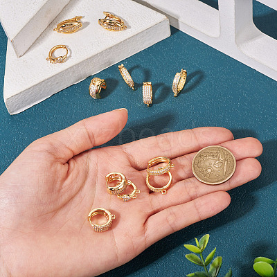 12Pcs 6 Styles Brass Micro Pave Cubic Zirconia Hoop Earring Finding KK-TA0002-57-1