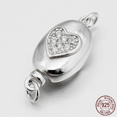 Anti-Tarnish Oval with Heart Rhodium Plated 925 Sterling Silver Cubic Zirconia Box Clasps STER-O015-01-1