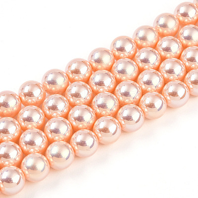 UV Plating Pearlized Glass Pearl Beads Strands GLAA-F128-01B-T7-1