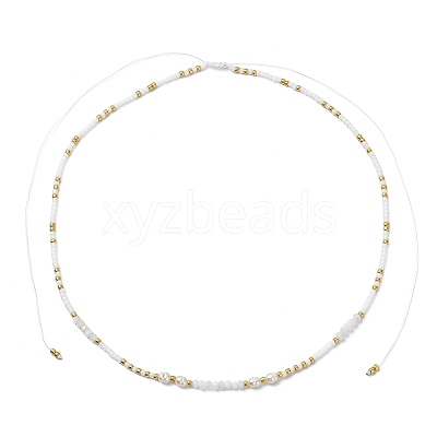 Boho Natural Cultured Freshwater Pearl & Round Seed Beaded Braided Necklaces for Women NJEW-JN06187-01-1