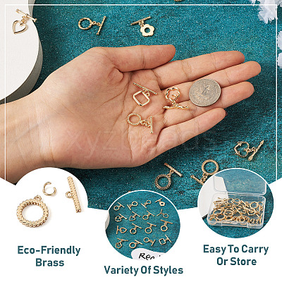32Pcs 16 Styles Rack Plating Brass Toggle Clasps KK-KS0001-25-1