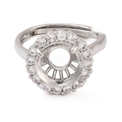 Rack Plating Round Brass Micro Pave Cubic Zirconia Adjustable Ring Components KK-Q819-05P-1