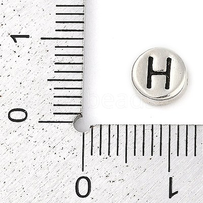 925 Sterling Silver Flat Round with Letter Beads STER-G044-01AS-H-1
