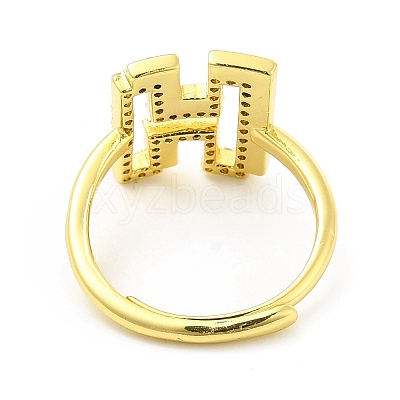 Mixed Color Enamel Initial Letter Adjustable Ring with Clear Cubic Zirconia RJEW-P045-01G-H-1