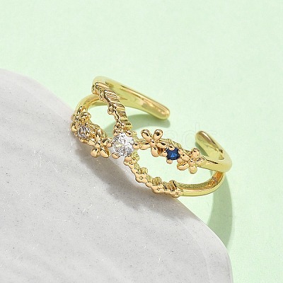 Brass Micro Pave Cubic Zirconia Cuff Rings RJEW-V009-09G-1