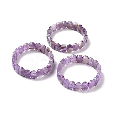 Natural Amethyst Oval Beaded Stretch Bracelet G-E010-01W-1