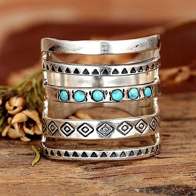 Alloy with Synthetic Turquoise Finger Rings FS-WG0500F-03-1