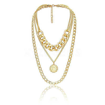 Alloy Disc Pendant 3 Layer Necklaces for Women FS-WGAC560-01-1