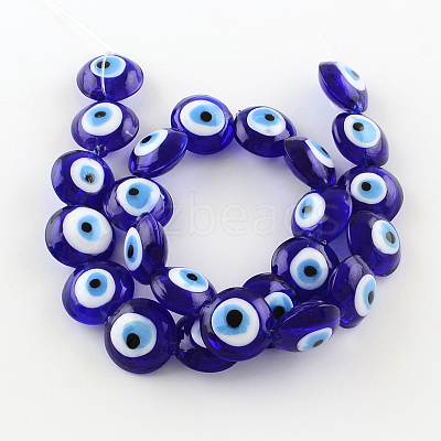 Flat Round Evil Eye Lampwork Bead Strands LAMP-R118-01-1