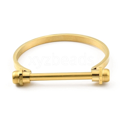 304 Stainless Steel D Shape Bar Screw Bangle BJEW-G636-05A-G-1