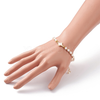 Natural White Shell Star Link Bracelets BJEW-JB05780-02-1