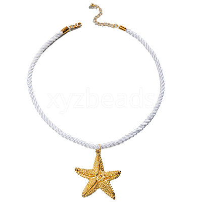 Ocean Alloy Starfish Pendant Twisted Cotton Cord Necklaces FS-WG595AC-01-1