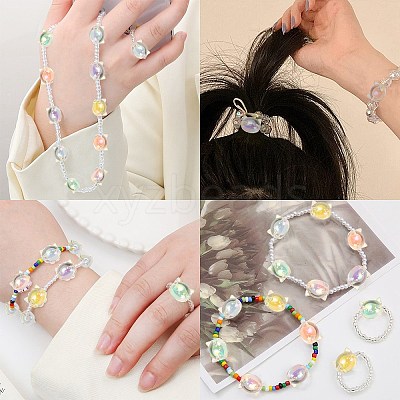 60Pcs 6 Colors UV Plating Rainbow Iridescent Acrylic Beads OACR-CJ0001-36-1