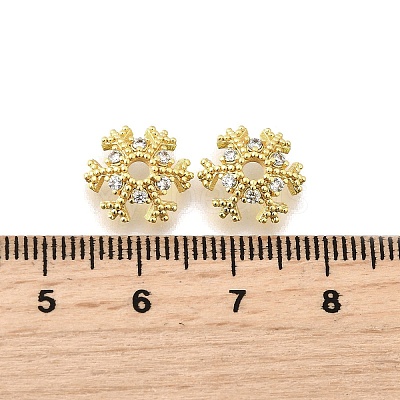 Snowflake Brass Micro Pave Clear Cubic Zirconia Bead Caps KK-K300-03C-G-1