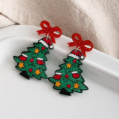 Christmas Tree with Bowknot Acrylic Dangle Stud Earrings FS-WGFA79E-01-1