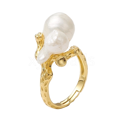 Round Natural Pearl Adjustable Rings RJEW-P113-06G-1