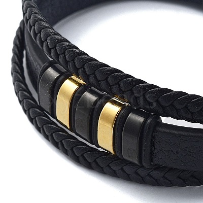 Men's Black PU Leather Cord Multi-Strand Bracelets BJEW-K243-49G-1