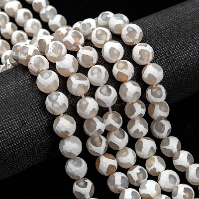 Tibetan Style Turtle Back Pattern dZi Beads Strands G-G036-10mm-6-1