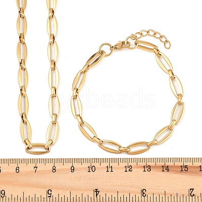 304 Stainless Steel Oval Link Chain Bracelet & Necklace Jewelry Sets SJEW-L199-06G-1
