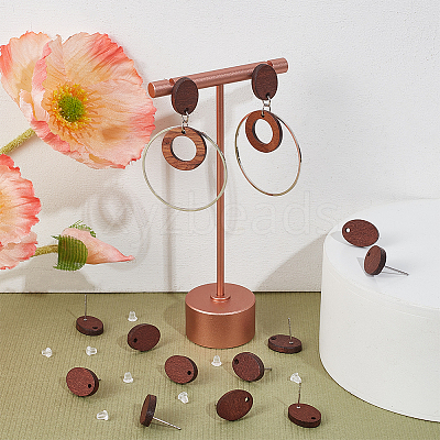 30Pcs Oval Wood Stud Earring Findings WOOD-UN0001-06-1