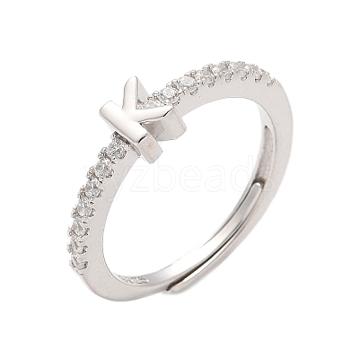 S925 Sterling Silver Adjustable Letter Rings for Women RJEW-M068-01P-K-1