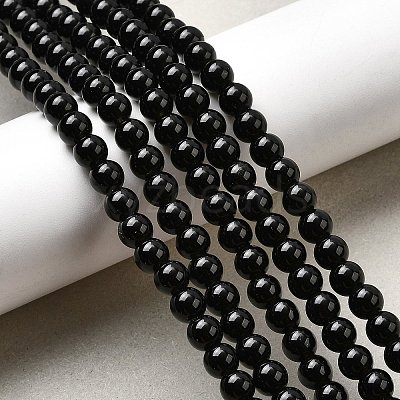 Natural Black Obsidian Beads Strands G-L632-A01-6mm-1
