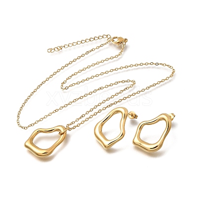Irregular 304 Stainless Steel Pendant Necklace & Stud Earrings Sets for Women SJEW-E052-01G-1