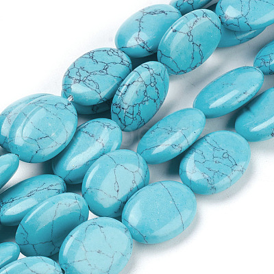 Flat Oval Gemstone Synthetic Turquoise Stone Beads Strands G-S113-11-1