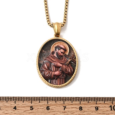 Unisex Religion 304 Stainless Steel Enamel Oval Pendant Box Chain Necklaces STAS-H258-02G-03-1