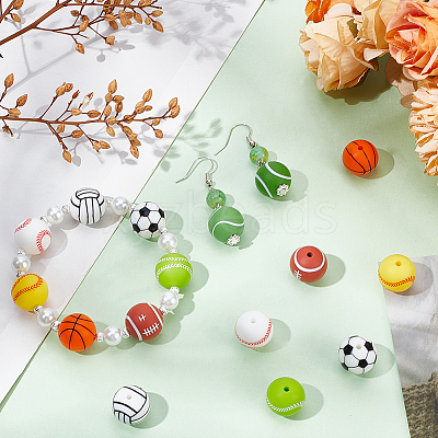 32Pcs 8 Colors All Kinds of Sports Balls Silicone Beads SIL-SC0001-80-1