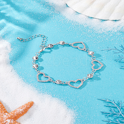 1Pc Alloy Crystal Rhinestone Heart Link Chain Anklets for Women AJEW-LP0007-44-1