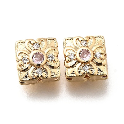 Brass Micro Pave Pearl Pink Cubic Zirconia Beads KK-M318-34G-02-1