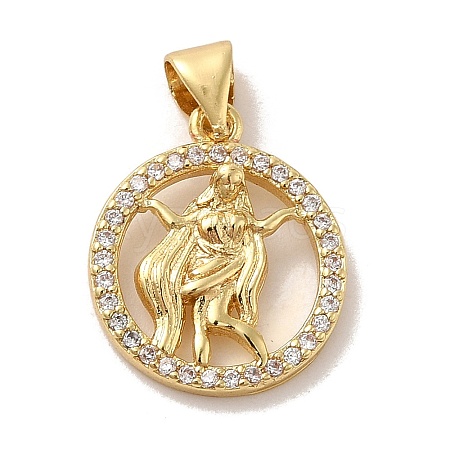 Zodiac Theme Brass Micro Pave Cubic Zirconia Pendants KK-M273-05H-G-1