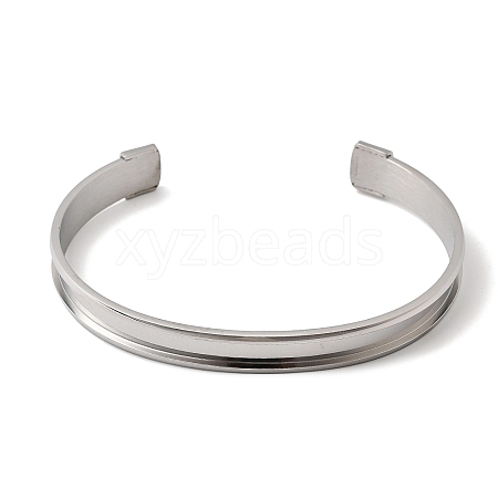 304 Stainless Steel Grooved Open Cuff Bangle Making BJEW-H644-01P-1