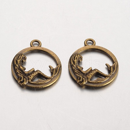 Flat Round with Mermaid Tibetan Style Alloy Pendants PALLOY-K110-21AB-NR-1