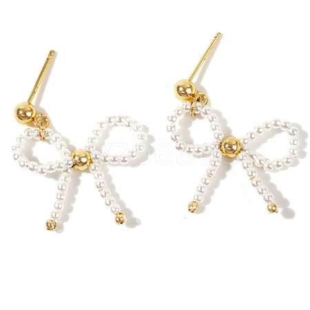 Bohemian Luxe Style Imitation Pearl Bowknot Stud Earrings LK2011-1-1