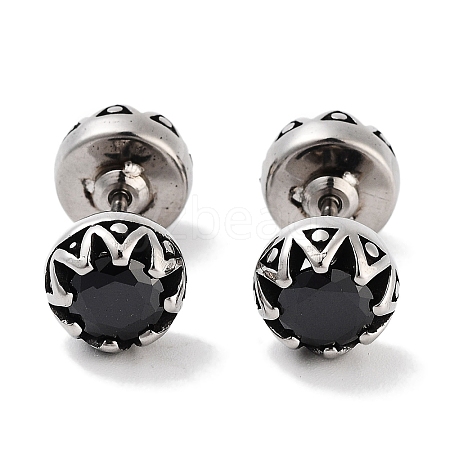 Flat Round 316 Surgical Stainless Steel Pave Black Cubic Zirconia Ear False Plugs for Women Men EJEW-Z050-35AS-1