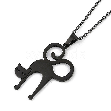 Halloween Series 202 Stainless Steel Cable Chain Cat Shape Pendant Necklaces NJEW-S005-01B-E-1