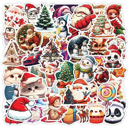 50Pcs Christmas Theme Animal Paper Stickers DIY-P085-03-1