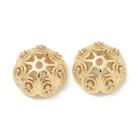 Rack Plating Brass Micro Pave Clear Cubic Zirconia Bead Caps KK-K386-14G-01-1