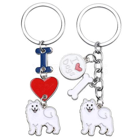 WEWAYSMILE 2 pcs Dog Keychain Car Keychain Pet Pendant Key-Ring Lovely Dog Key-ring Portable Metal Keychain Gift for Pet Lover Birthday Puppy Theme Party Supplies (Samoye) JX785A-1