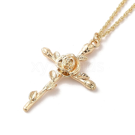 304 Stainless Steel Cross with Flower Pendant Necklaces for Women NJEW-A020-03F-G-1